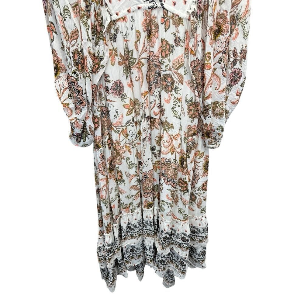 Anthropologie Boho Floral Maxi Dress Small Peasant Sleeves Tiered Viscose - Picture 7 of 9